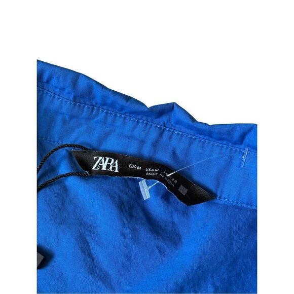 Zara Embroidered Top Blouse Button Front size M Boho Blue Collared - Picture 5 of 10